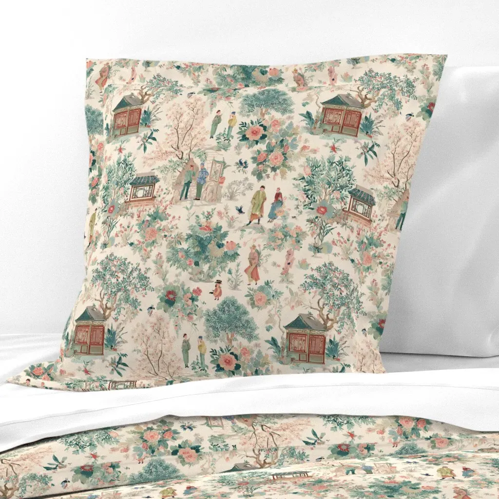 Chinoiserie Toile Euro Pillow Sham - Green product