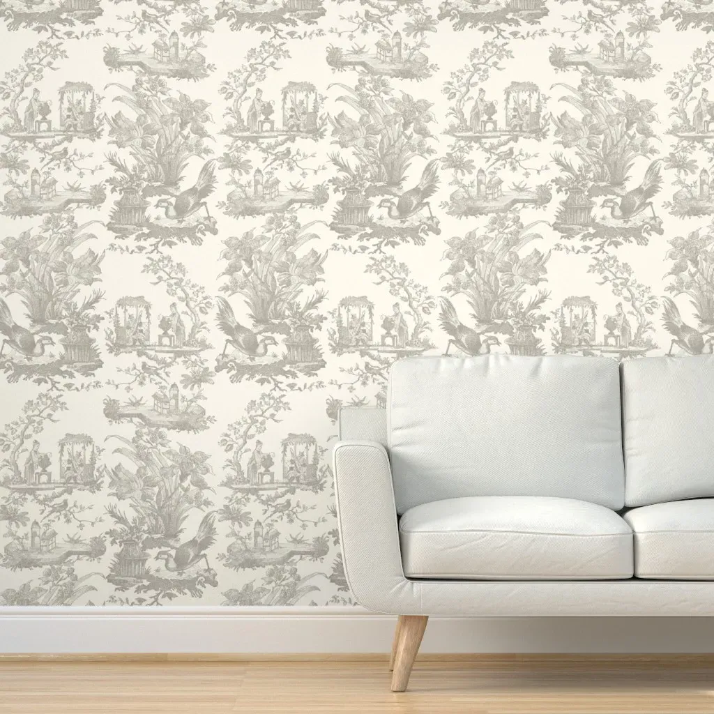Chinoiserie Toile Javert On Debut Peel and Stick Wallpaper - Beige, Gray product