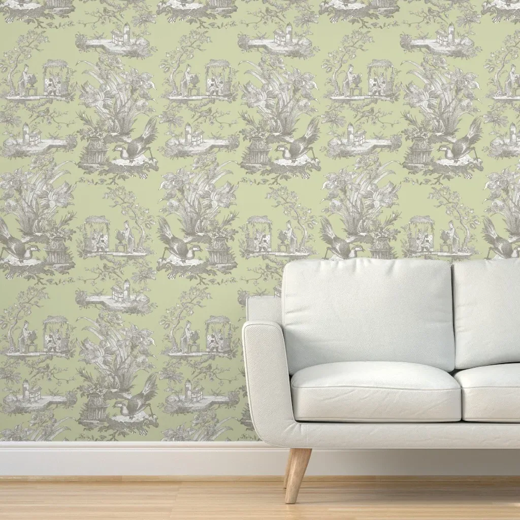 Chinoiserie Toile Javert On Sylvan Peel and Stick Wallpaper - Pale Green product