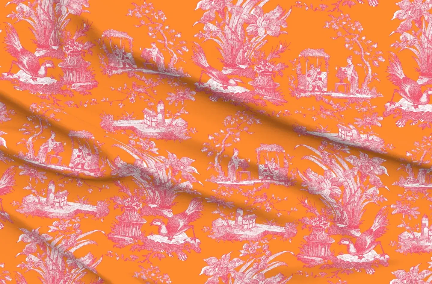 Chinoiserie Toile Orangerie And Poissy Sport Pique Fabric - Pink product