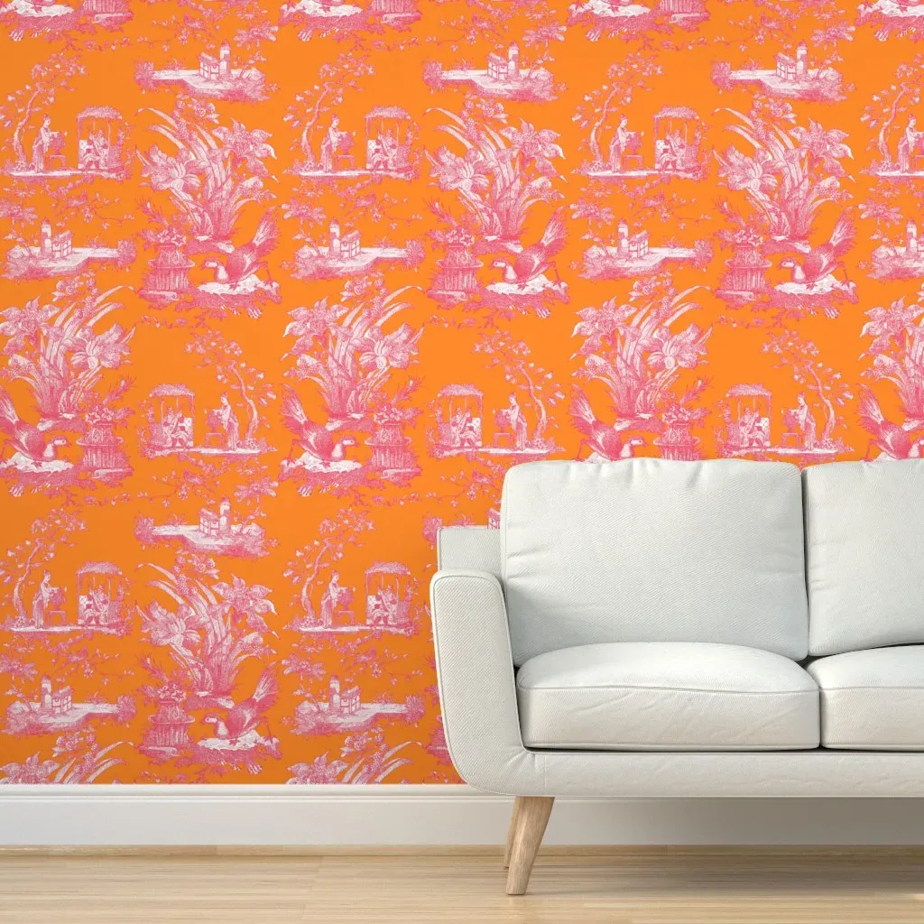 Chinoiserie Toile Orangerie Peel and Stick Wallpaper - Orange product