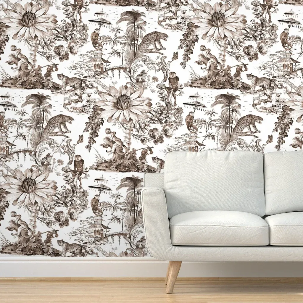 Chinoiserie Toile Peel and Stick Wallpaper - Sepia product