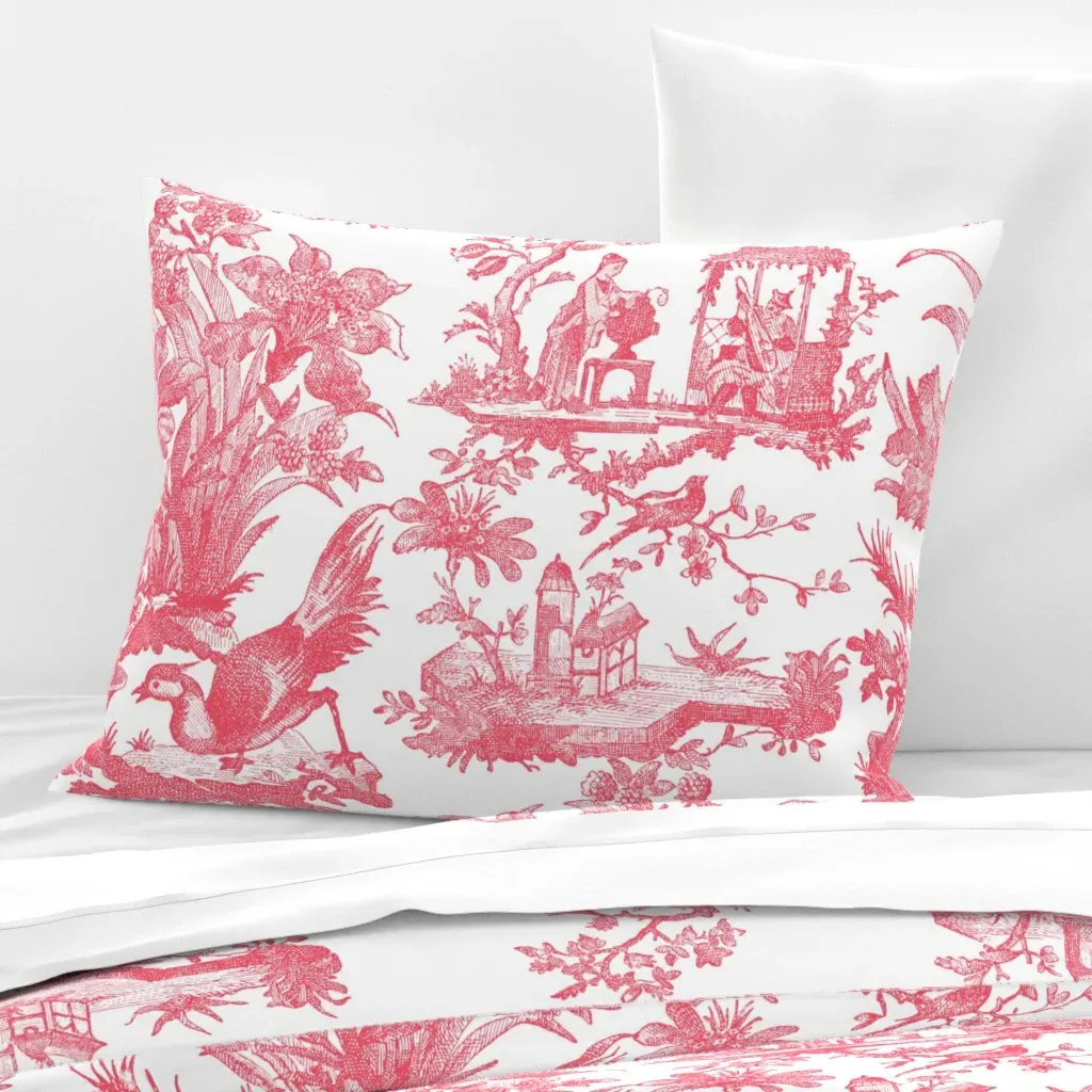 Chinoiserie Toile Poissy Standard Knife Edge Cushion - Pink, Cotton Sateen product