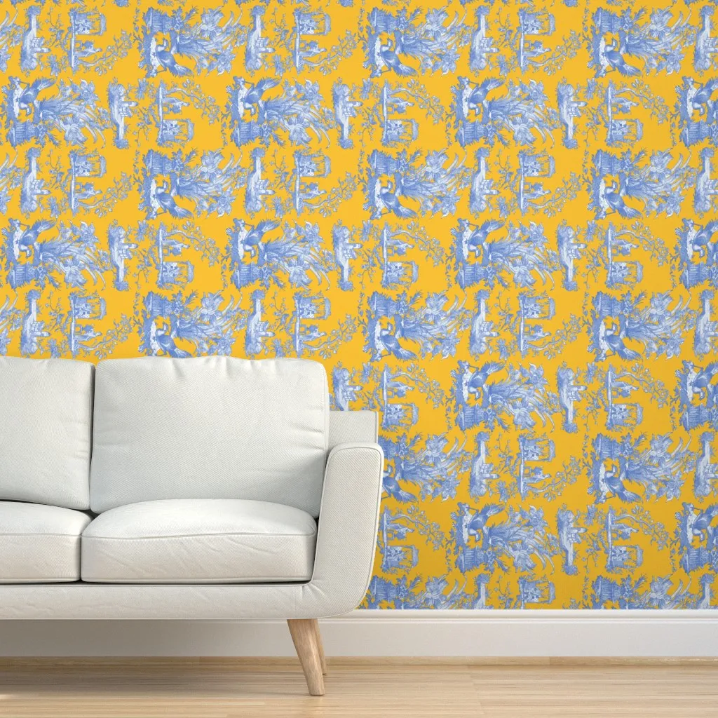 Chinoiserie Toile Provence Border Peel and Stick Wallpaper - Mustard Yellow product