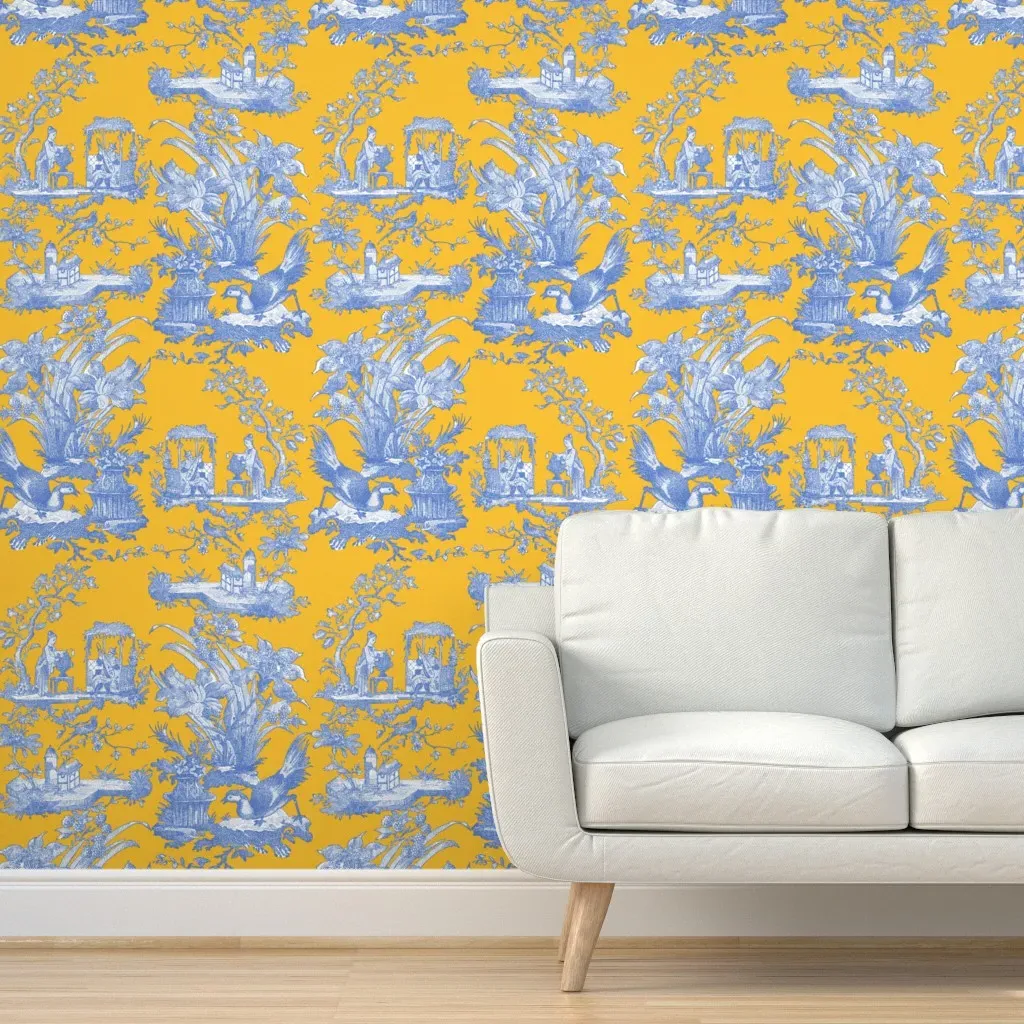 Chinoiserie Toile Provence Retreat Peel and Stick Wallpaper - Mustard Yellow product