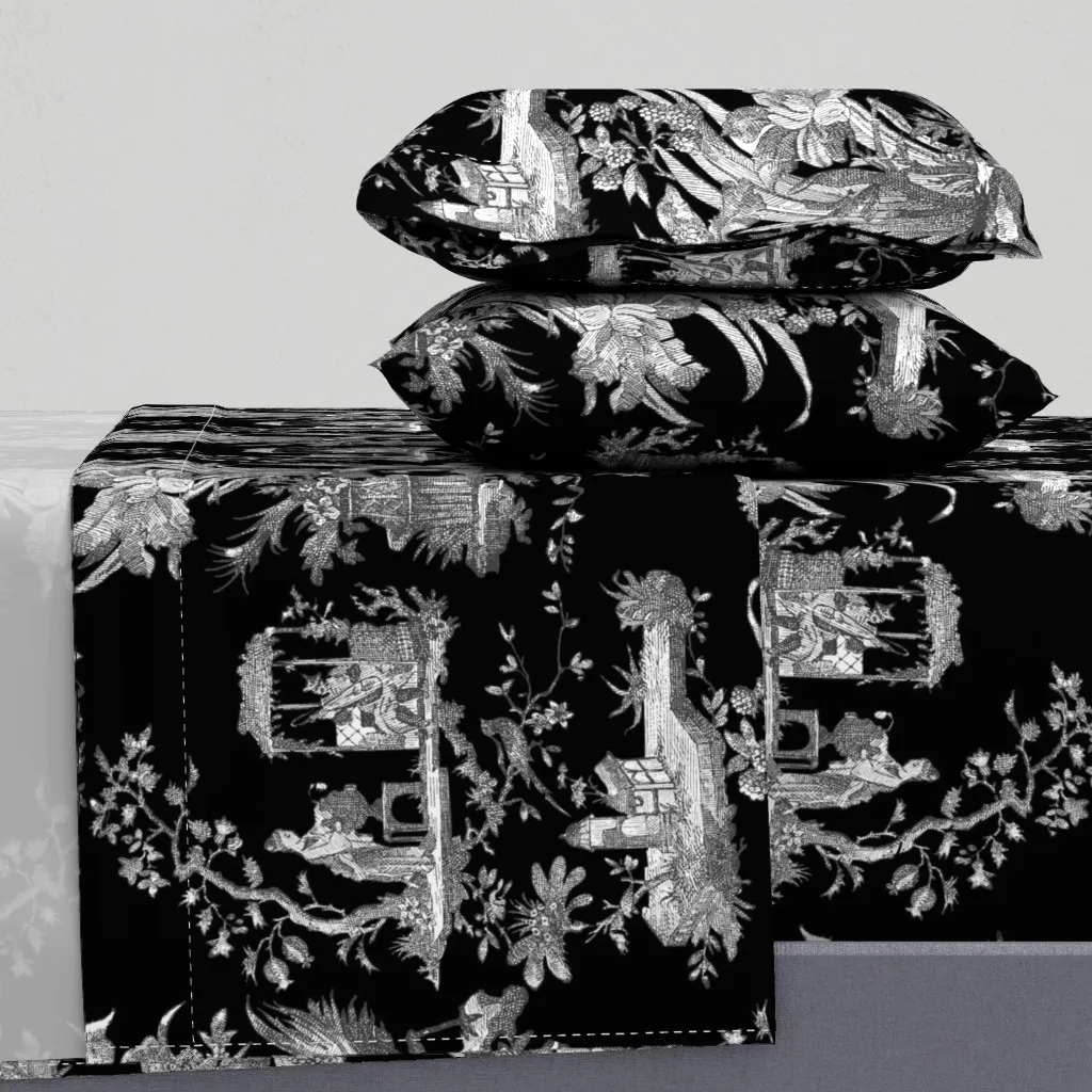 Chinoiserie Toile Queen Sheet Set - Black & White product