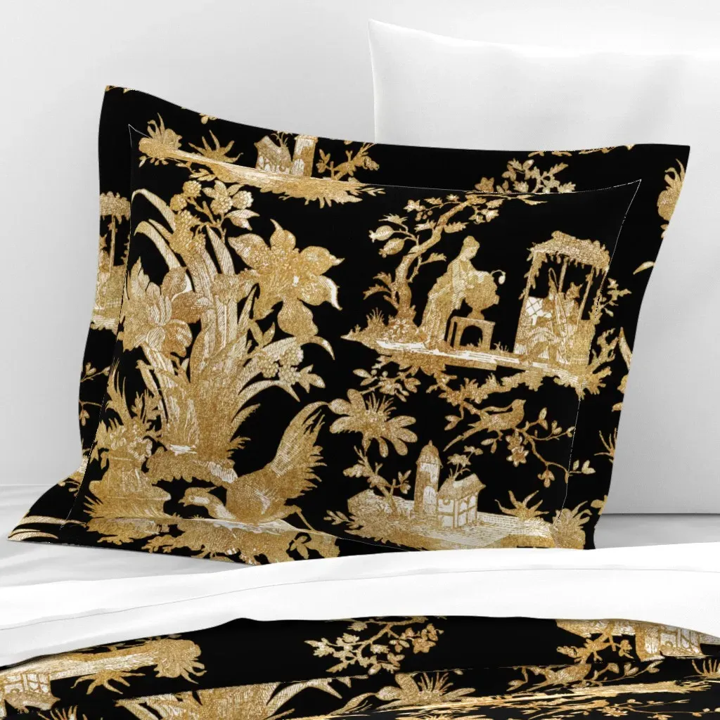 Chinoiserie Toile Standard Flanged Pillow Sham - Gold, Cotton Sateen product