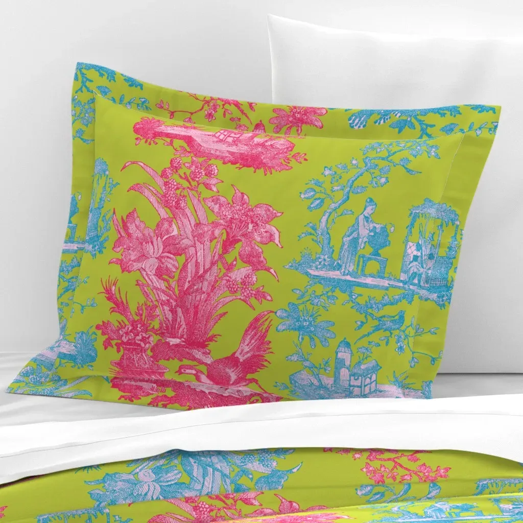 Chinoiserie Toile Standard Flanged Pillow Sham - Pink, Cotton Sateen product