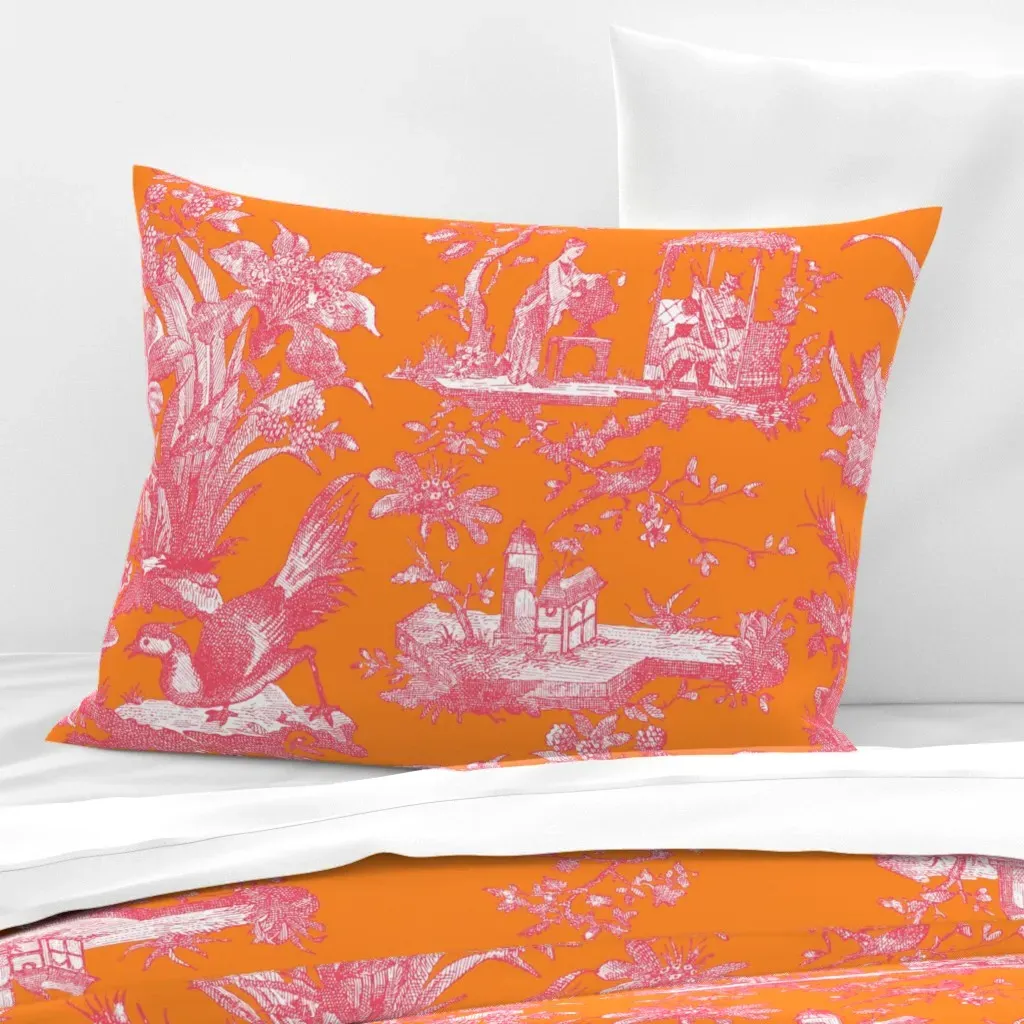 Chinoiserie Toile Standard Knife Edge Cushion Cover - Pink, Cotton Sateen product