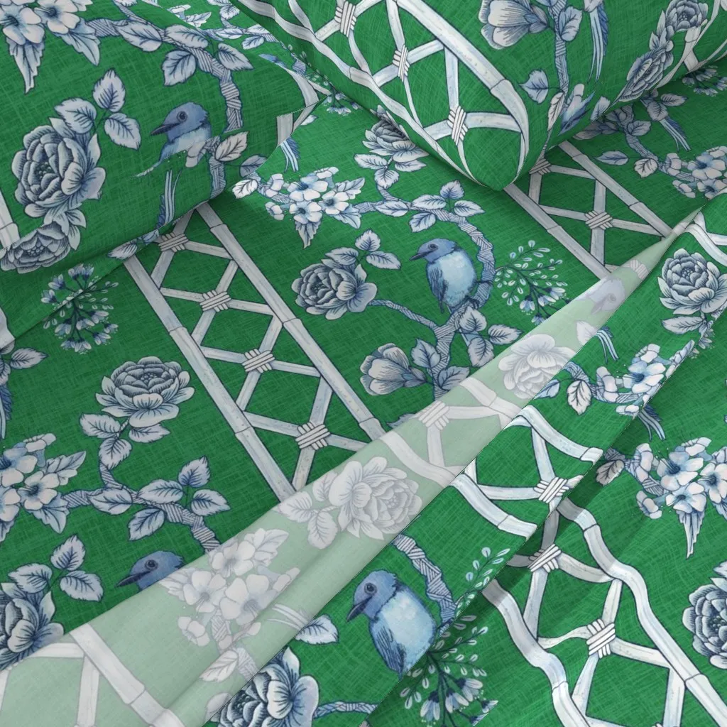 Chinoiserie Trellis Stripe Queen Sheet Set - Green alternate view