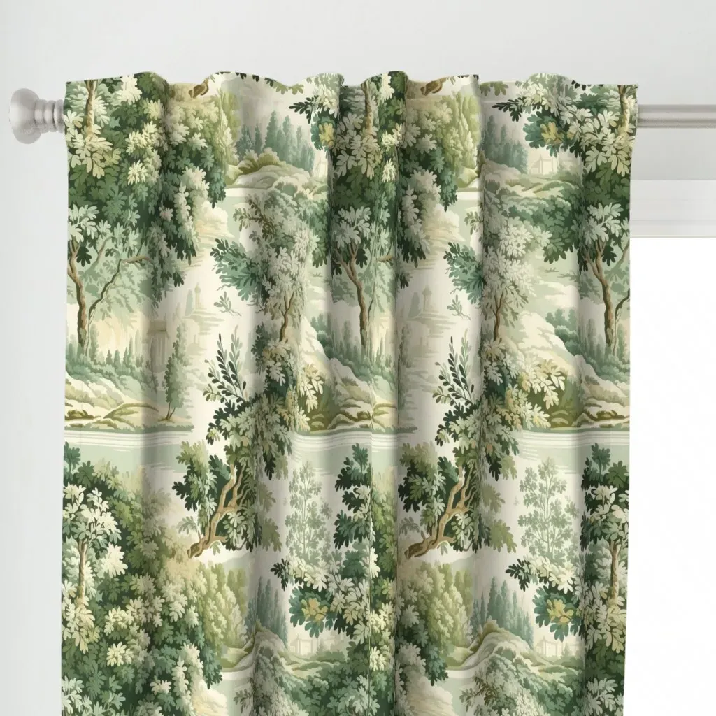 Chinoiserie Vintage Multi Curtain Panel - Green alternate view