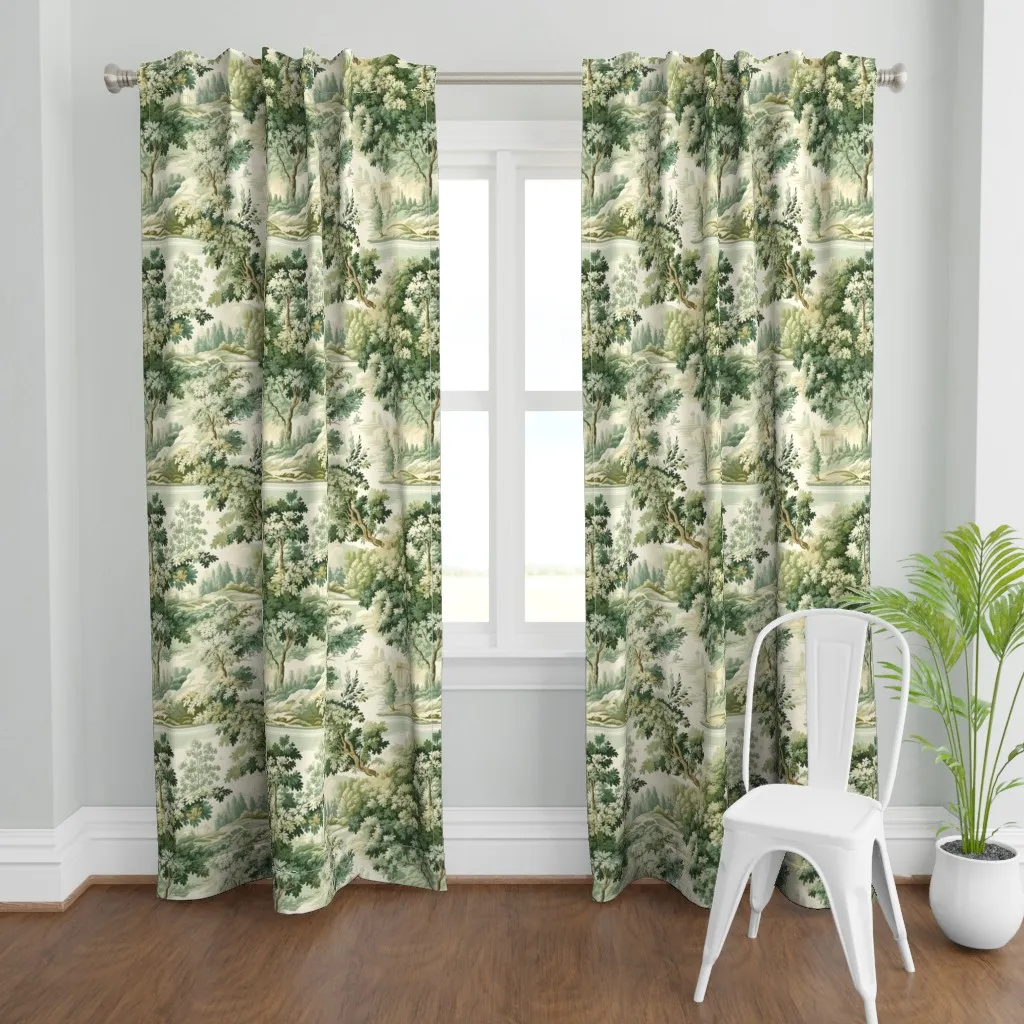 Chinoiserie Vintage Multi Curtain Panel - Green product