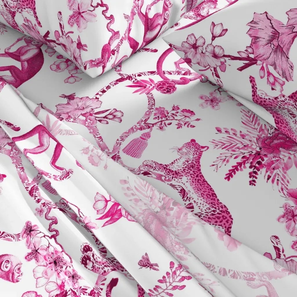 Chinoiserie Whimsy Full Sheet Set - Pink, White alternate view