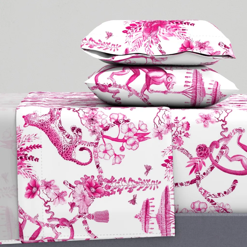 Chinoiserie Whimsy Full Sheet Set - Pink, White product