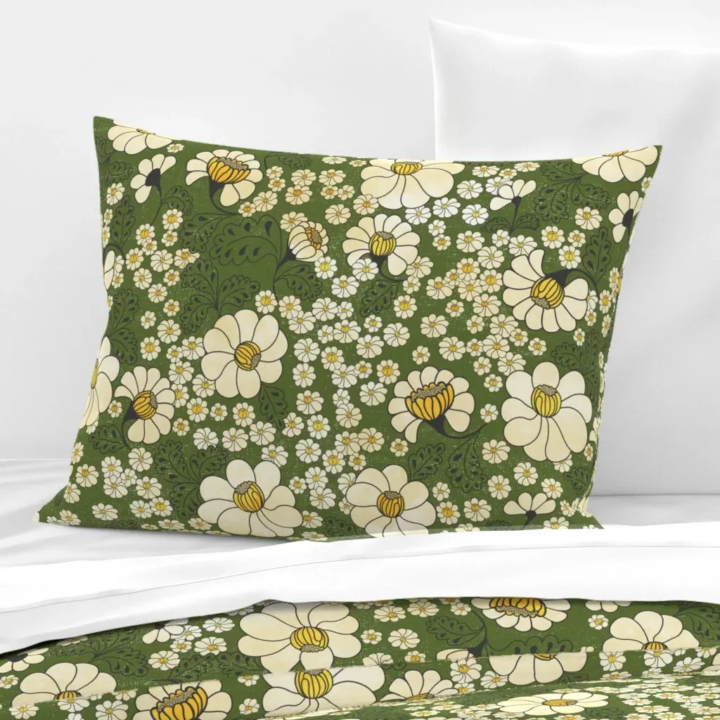 Chintz Meadow Green Wide Cotton Sateen Standard Pillow - Cream product