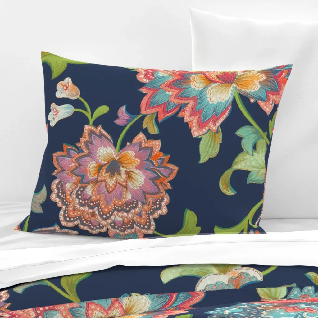 Chintz Navy Wide Cotton Sateen Standard Knife Edge Pillow - Coral Pink product