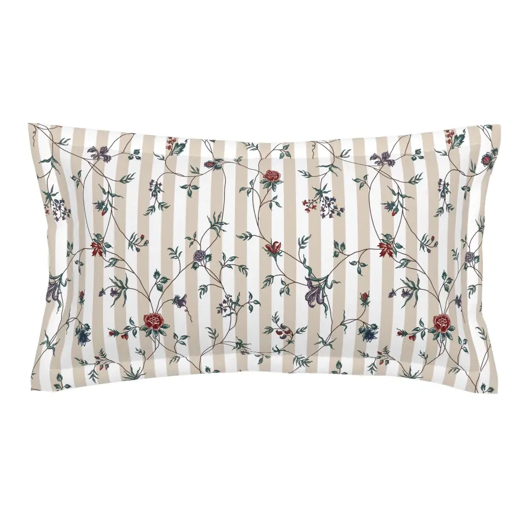 Chintz Vine Tan Stripe Large King Pillow Sham - Beige product
