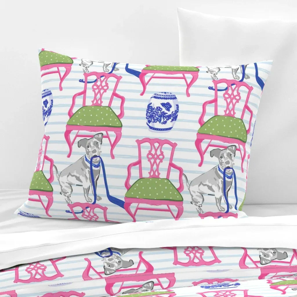 Chippendale Preppy Chair With Dog Standard Knife Edge Cushion - Pink, Cotton Sateen product