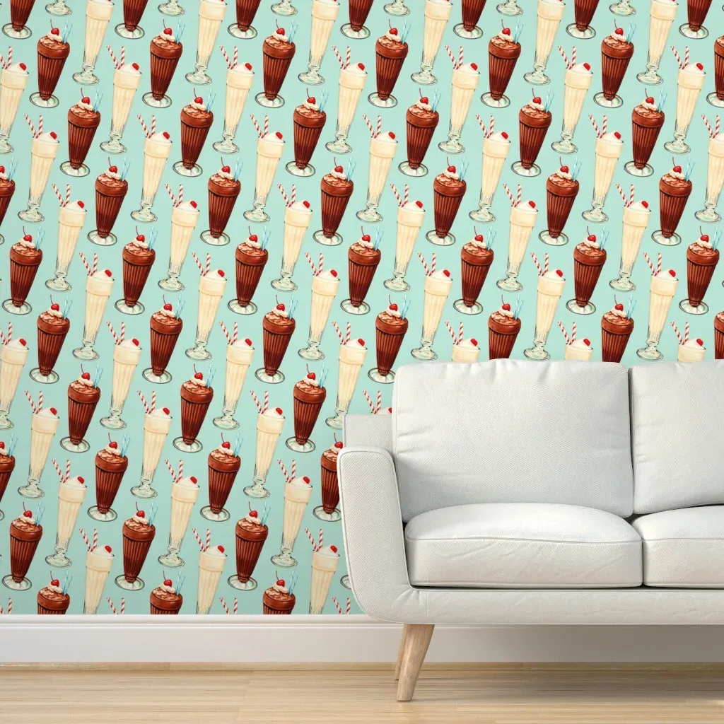 Chocolate & Vanilla Milkshakes Peel and Stick Wallpaper - Mint product