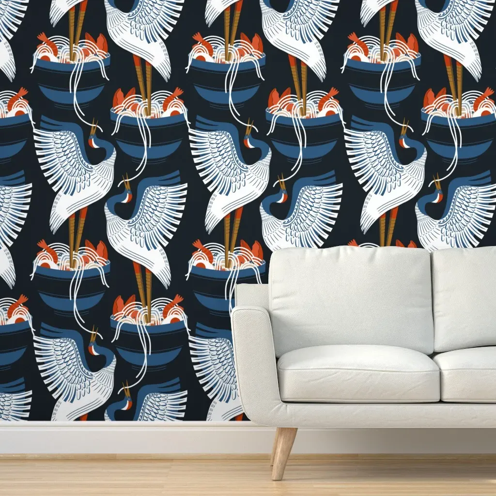 Chopstick Cranes Peel and Stick Wallpaper - Blue product