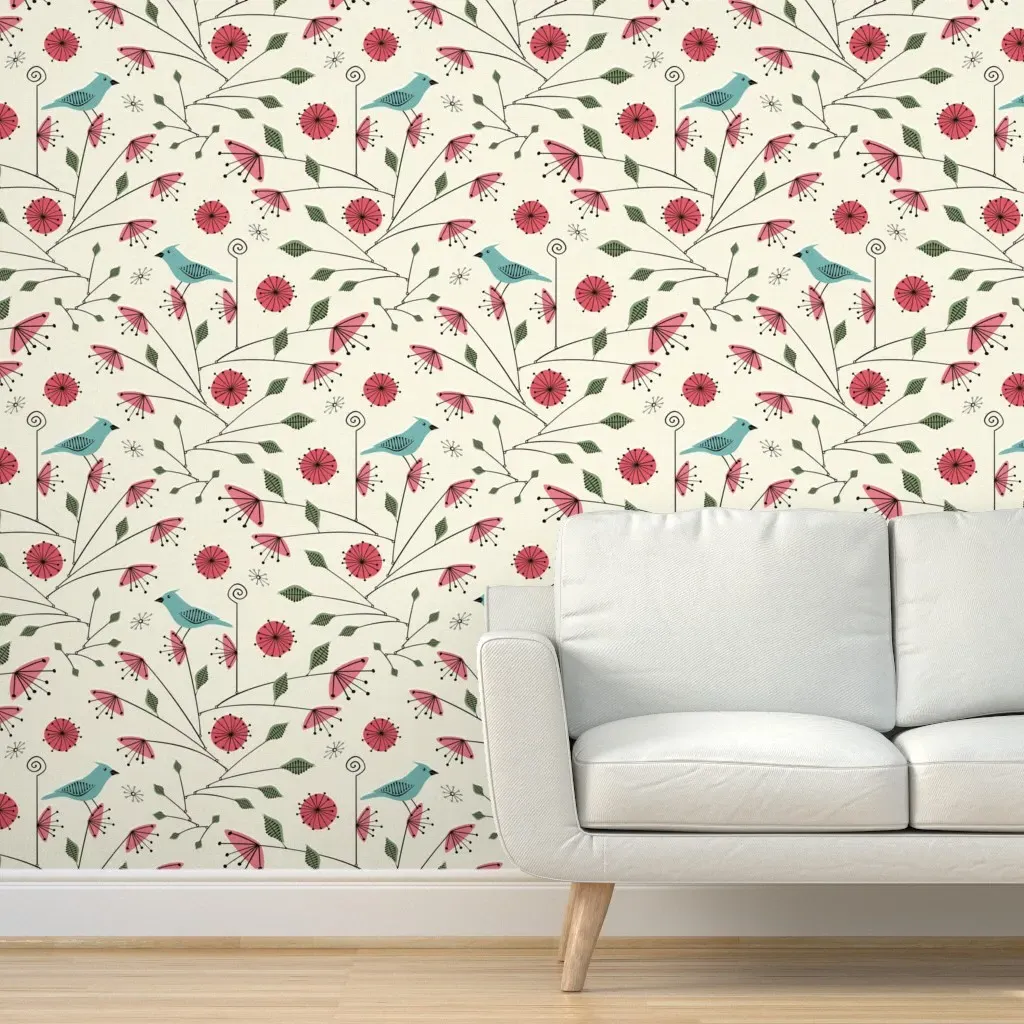 Christine Duffield Retro Flowering Mobiles Peel and Stick Wallpaper - Teal product