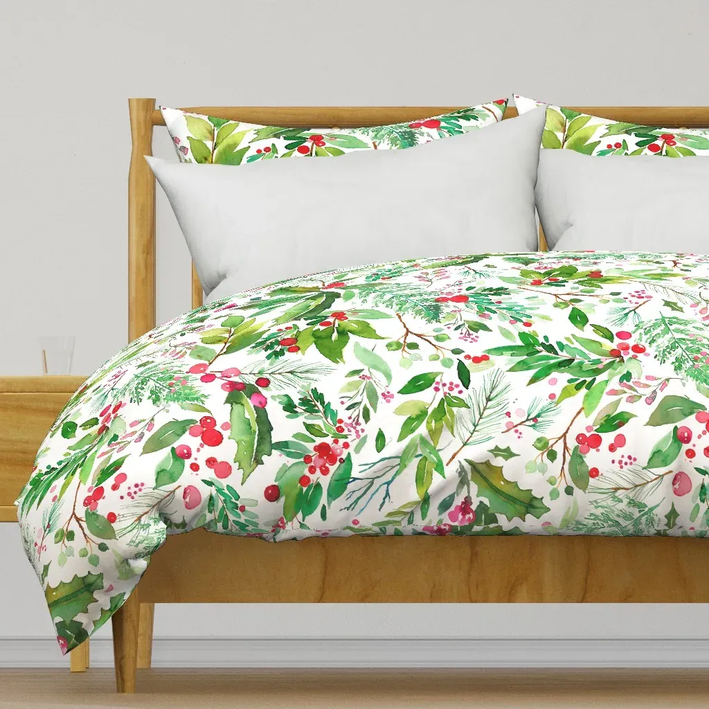 Christmas Botanical Watercolor Duvet Cover - Green product