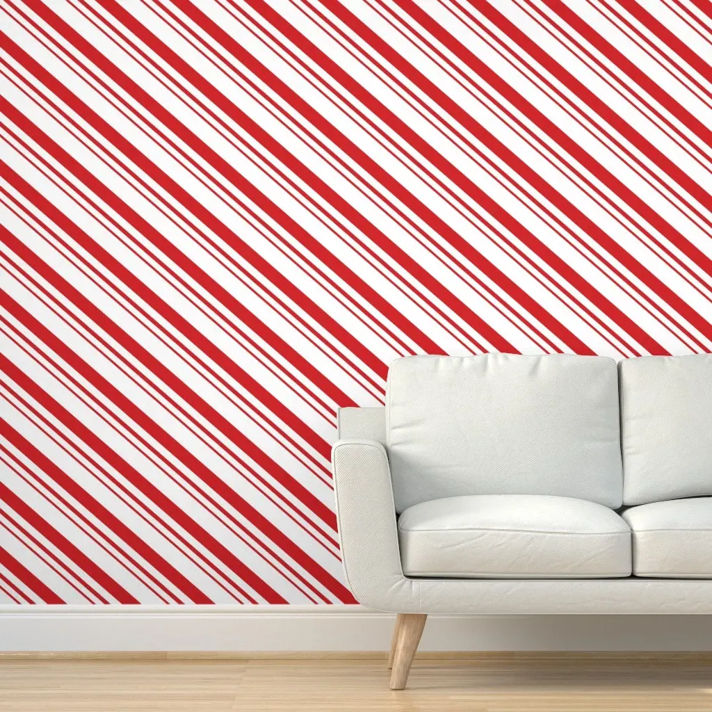 Christmas Candy Cane Stripes Peel and Stick Wallpaper - Red product