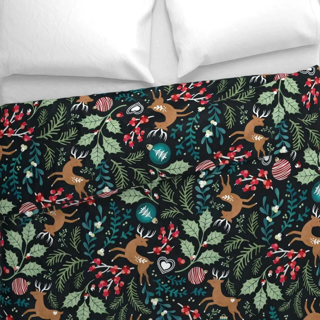 Christmas Deer And Plants Duvet Cover - Dark Teal alternate view