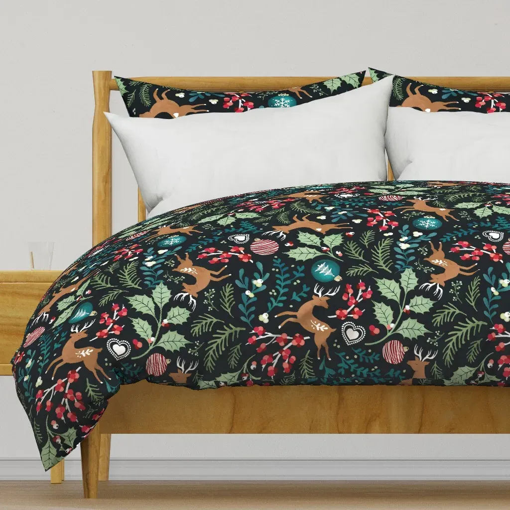 Christmas Deer And Plants Duvet Cover - Dark Teal product
