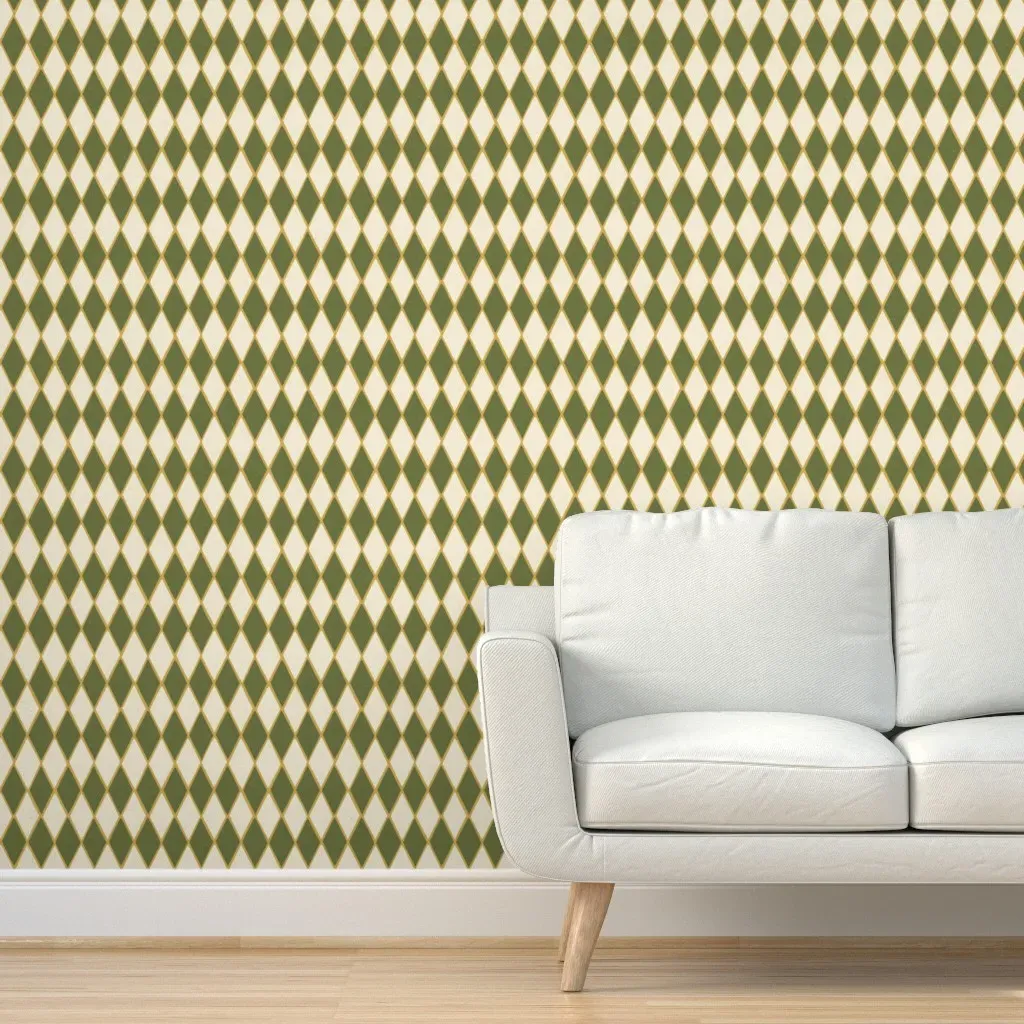 Christmas Harlequin Diamond Geometric Peel and Stick Wallpaper - Green product