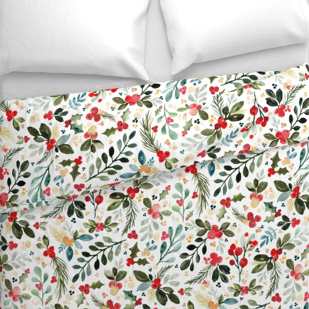 Christmas Holly Berries Large Duvet Cover - Red alternate view