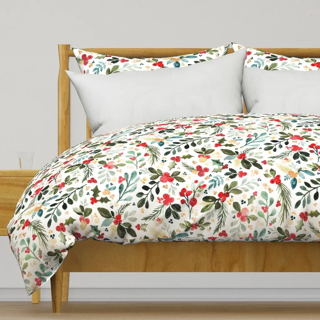 Christmas Holly Berries Large Duvet Cover - Red product