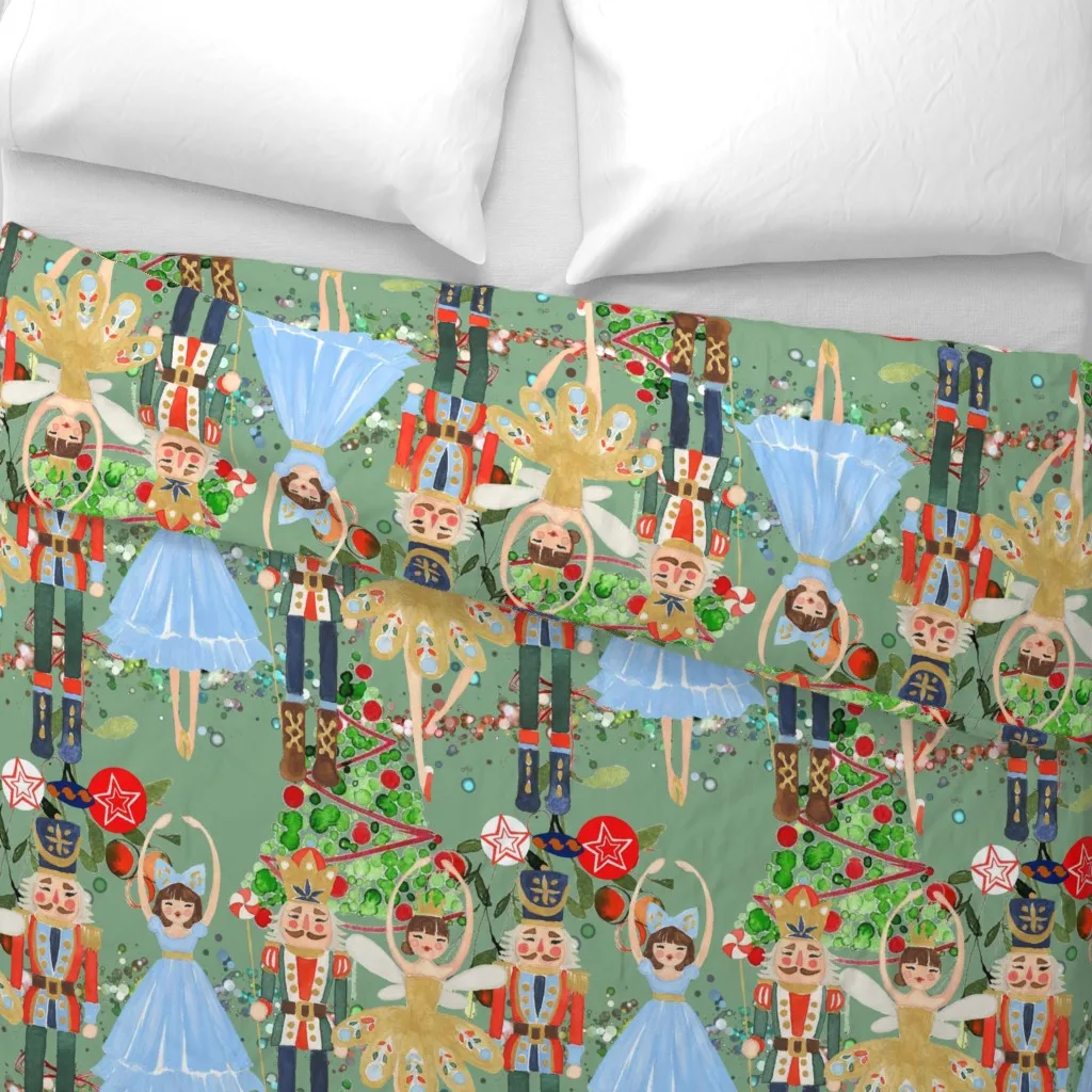 Christmas Nutcracker Teal Duvet Cover - Gold alternate view