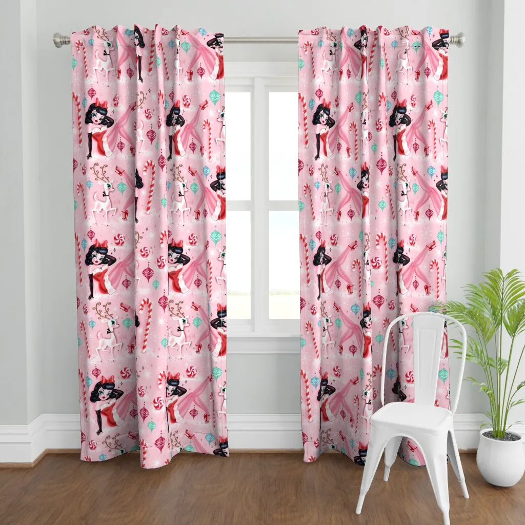 Christmas Pin Up Doll Curtain Panel - Pink product