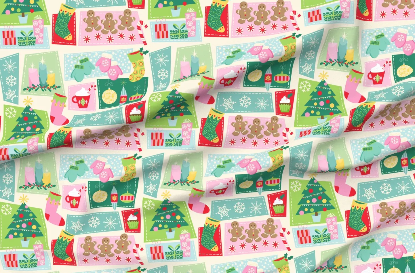 Christmas Quilt Cheater Print Large Yardage - Mint Green product