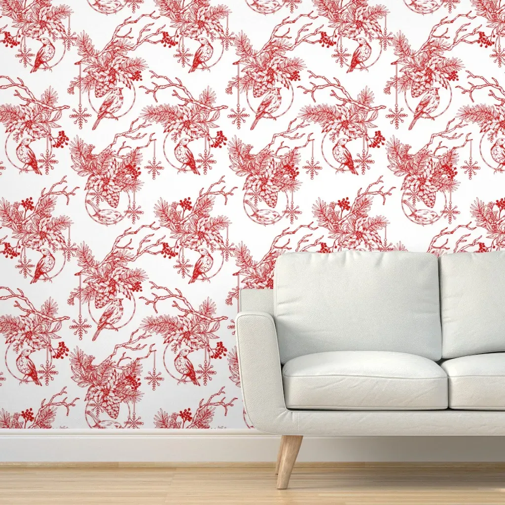 Christmas Red Toile Ornament Peel and Stick Wallpaper - Red product