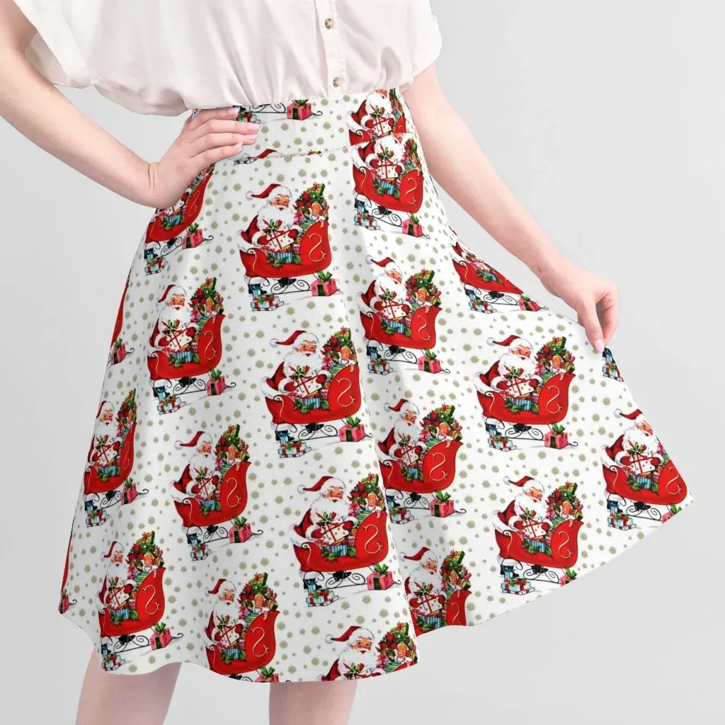 Christmas Santa Claus Snowflakes Print Fabric - Red, Sport Pique alternate view