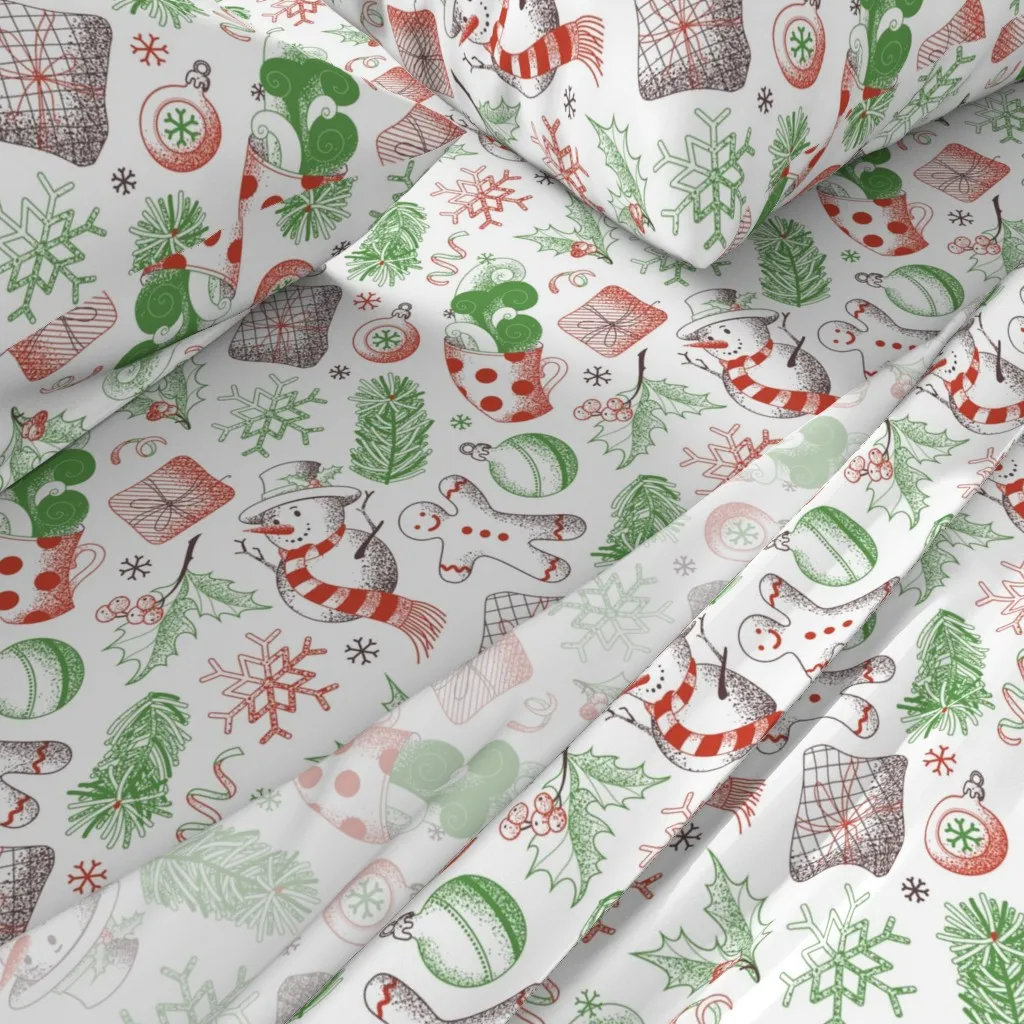 Christmas Things Sketched Cal King Sheet Set - Green alternate view