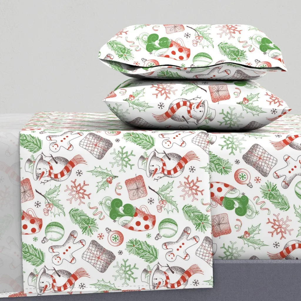 Christmas Things Sketched Cal King Sheet Set - Green product