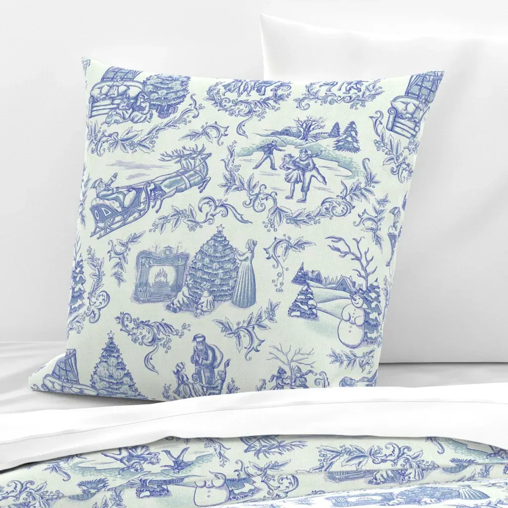 Christmas Toile Euro Pillow Sham - Blue product