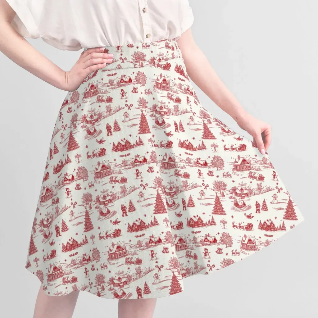 Christmas Toile Santa Reindeer Snowmen Fabric - Red, Pique alternate view