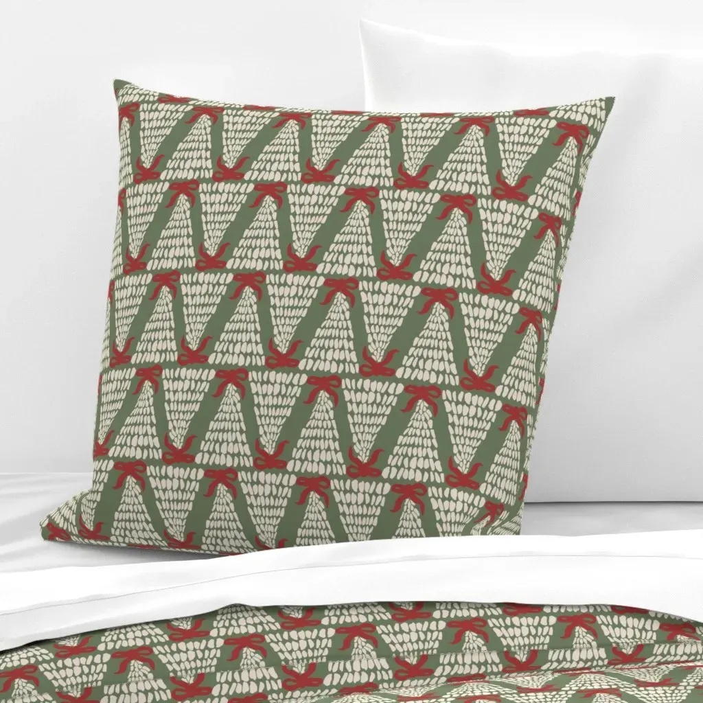 Christmas Tree With Bow Topper Euro Pillow Sham - Green product