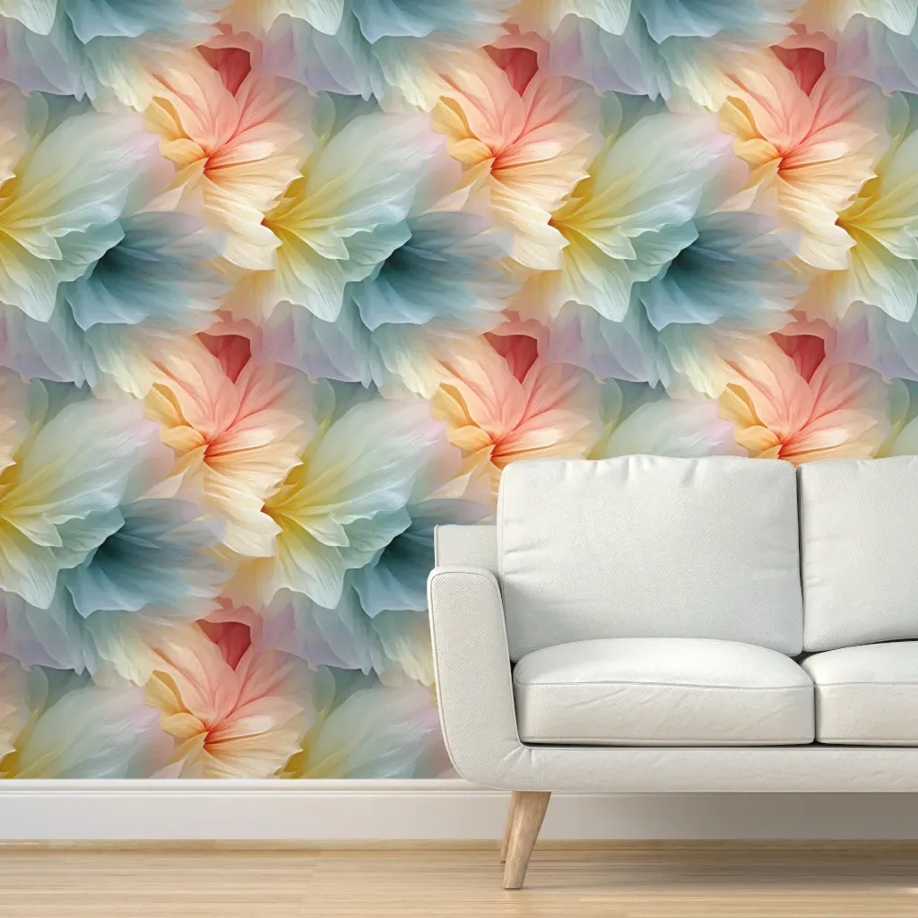 Chromatic Floral Symphony Peel and Stick Wallpaper - Peach product