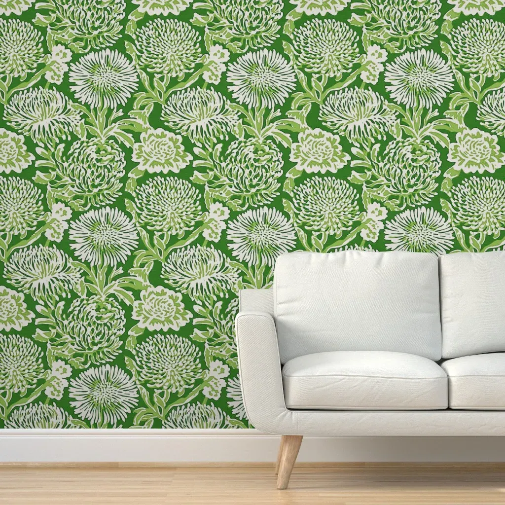 Chrysanthemum Floral Botanical Peel and Stick Wallpaper - Green product