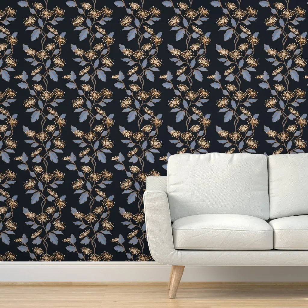 Chrysanthemum Nouveau Peel and Stick Wallpaper - Bluebell/Black product