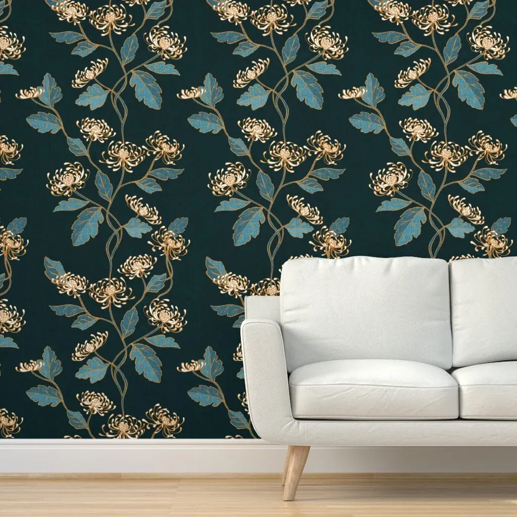 Chrysanthemum Nouveau Peel and Stick Wallpaper - Teal product
