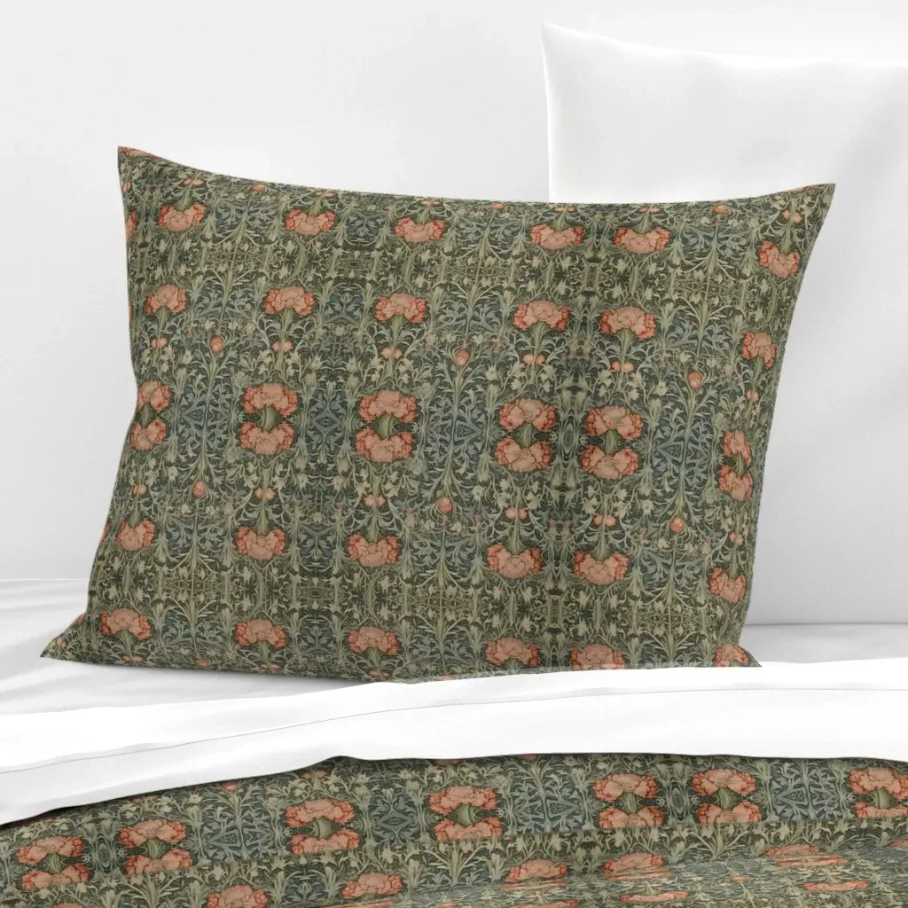 Chrysanthemums & Greenery Standard Knife Edge Cushion - Green, Cotton Sateen product