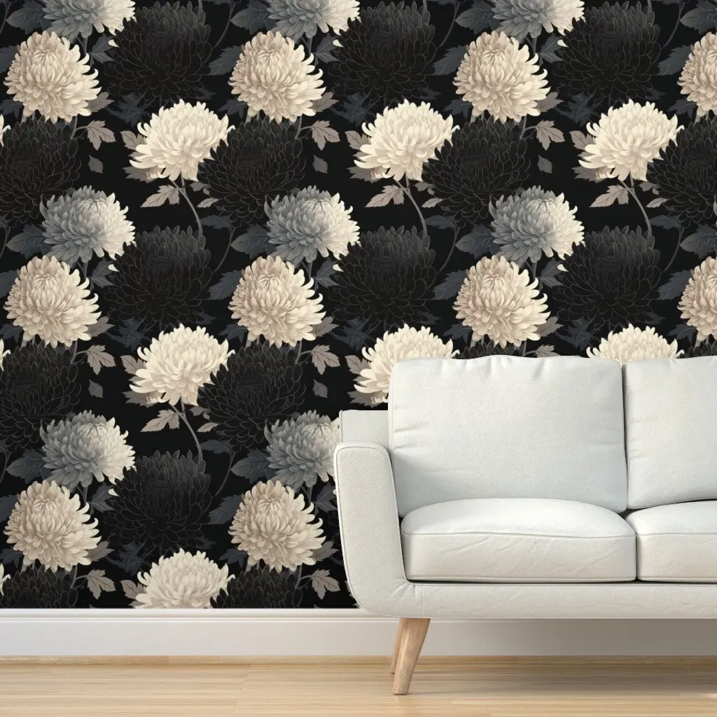 Chrysanthemums Peel and Stick Wallpaper - Dark Gray product