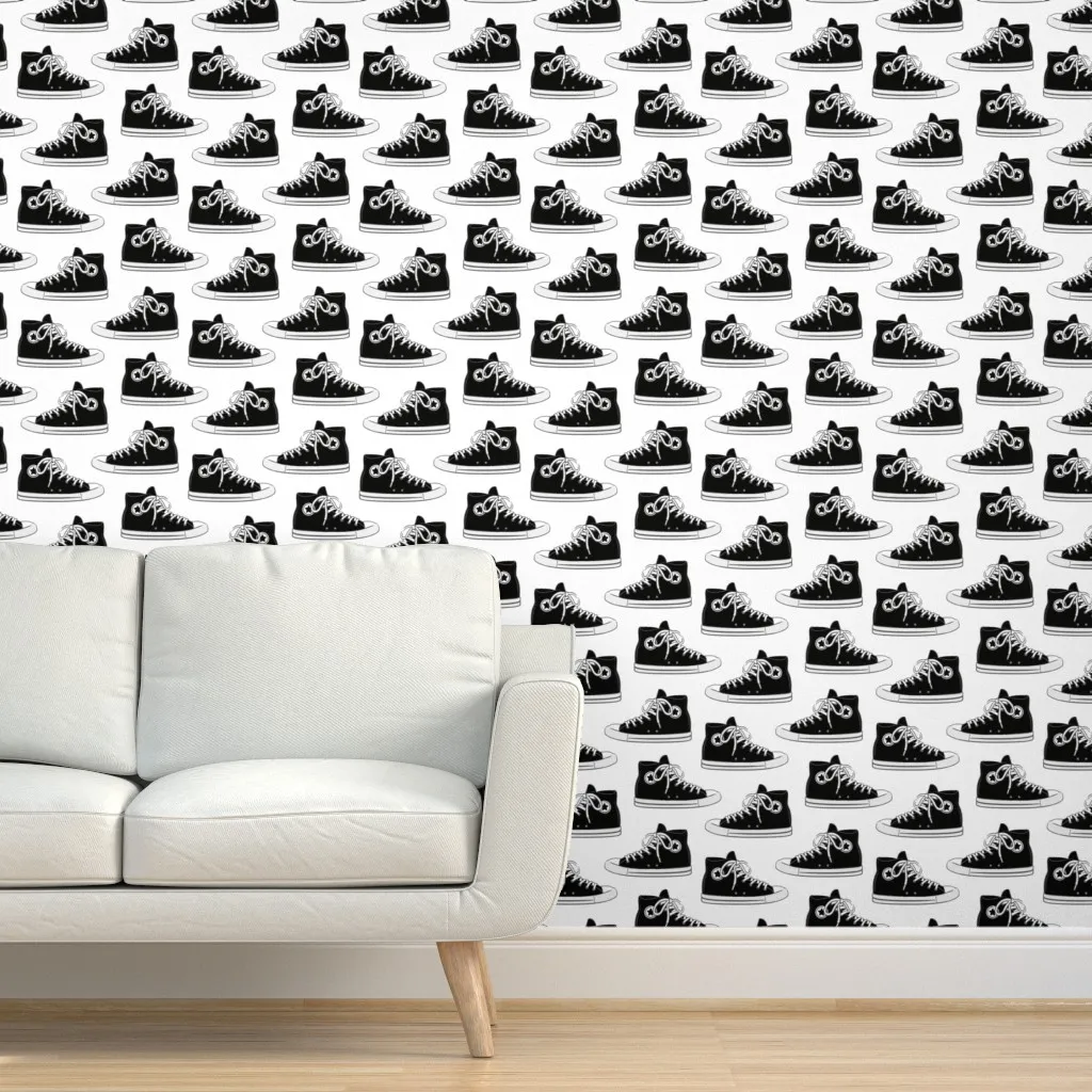 Chucks Retro Shoes Peel and Stick Wallpaper - Black product