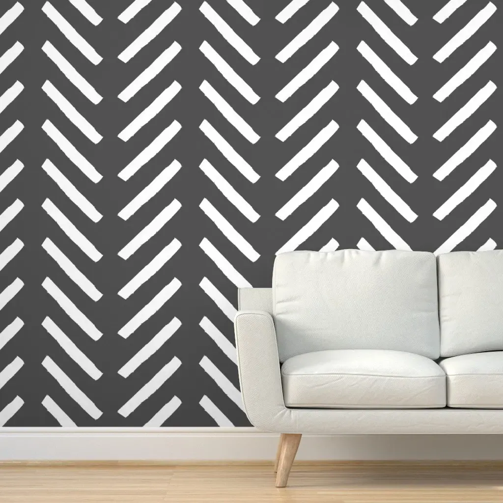 Chunky Tribal Chevron Peel and Stick Wallpaper - White on Charcoal product